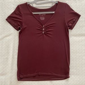 AEO Soft and Sexy Tee Maroon Short Sleeve Cinched XS